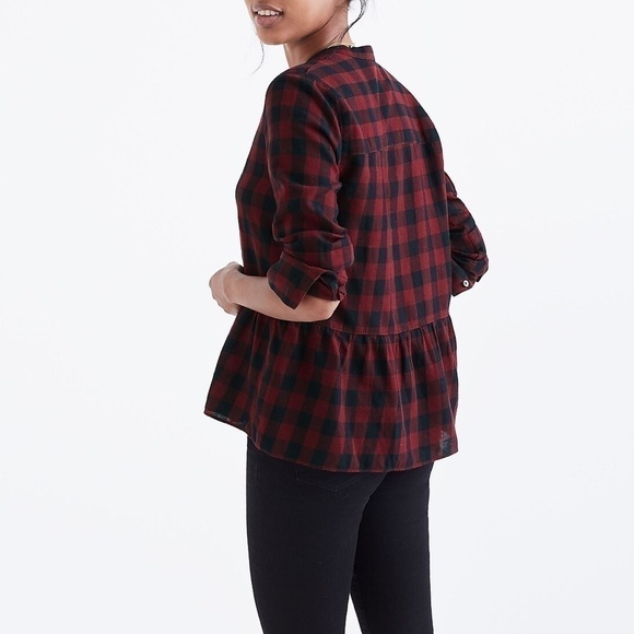 Madewell Lakeside Peplum Shirt in Buffalo Check Red Black, Size XS - Picture 11 of 13